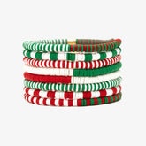Red, Green & White Stretch Bracelet Set of 8