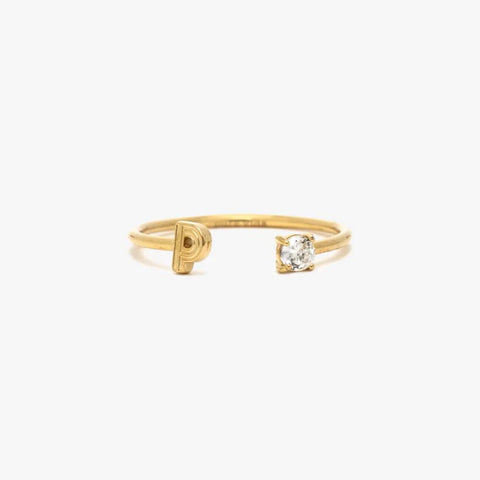 Initial Stone Open Ring
