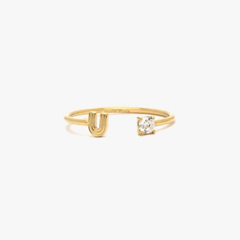 Initial Stone Open Ring