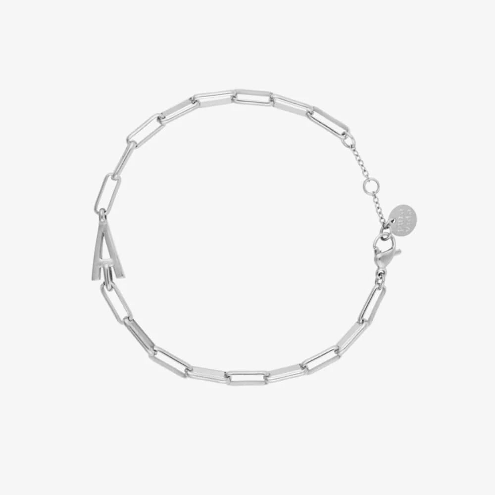 Silver Initial Paperclip Chain Bracelet