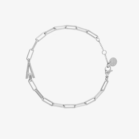 Silver Initial Paperclip Chain Bracelet