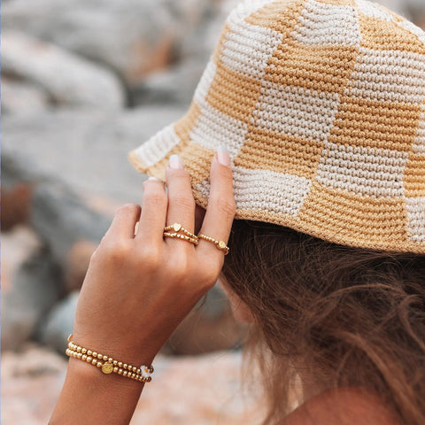 Happy Face Gold Bead Stretch Ring