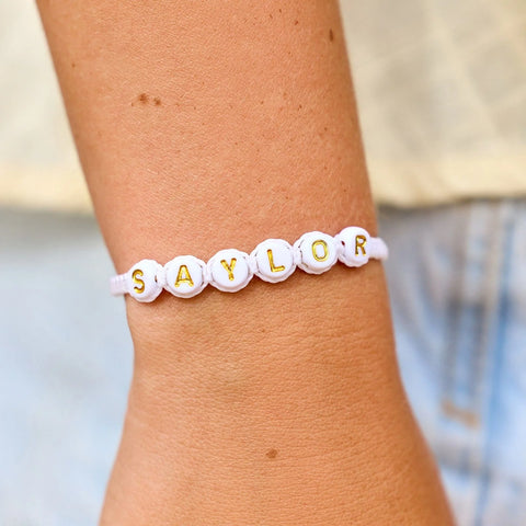 White Alphabet Bead Bracelet