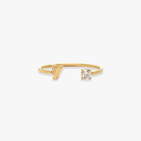 Initial Stone Open Ring