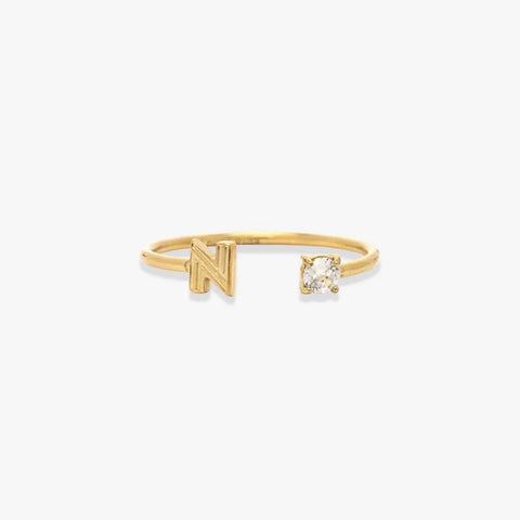 Initial Stone Open Ring