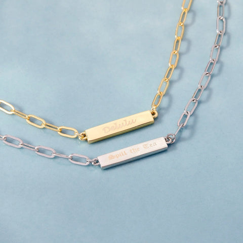 Engravable Paperclip Chain Bar Necklace
