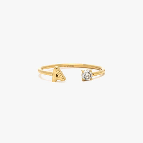 Initial Stone Open Ring