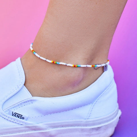Rainbow Seed Bead Stretch Anklet
