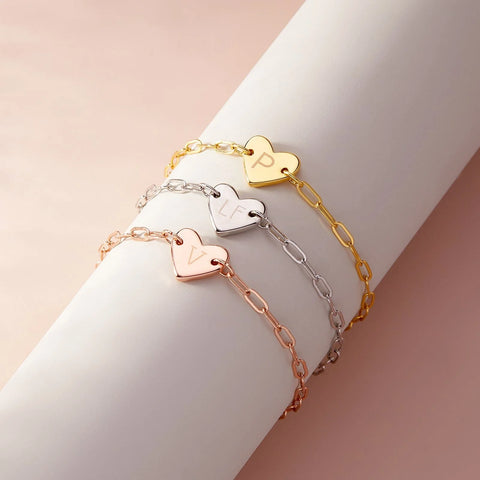 Engravable Heart Paperclip Chain Bracelet