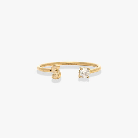 Initial Stone Open Ring