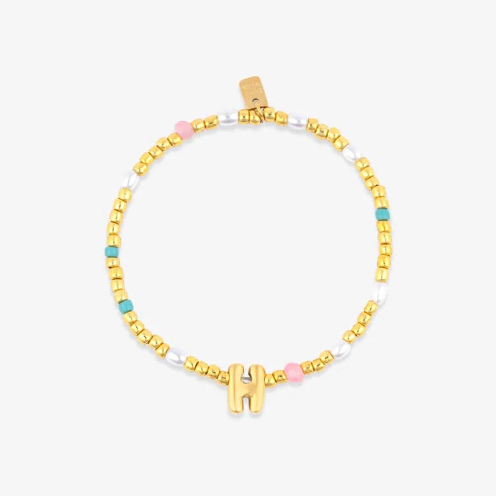 Initial Pearl & Seed Bead Stretch Bracelet