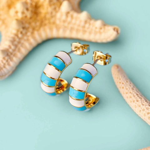 Striped Enamel Gold Hoop Earrings