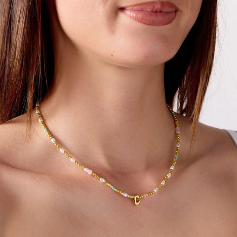 Initial Pearl & Seed Bead Choker