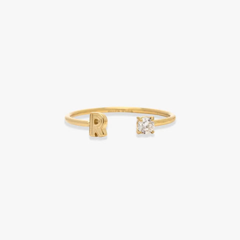 Initial Stone Open Ring