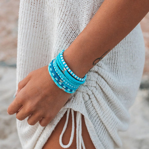 Blue Wave Stretch Bracelet Set of 8