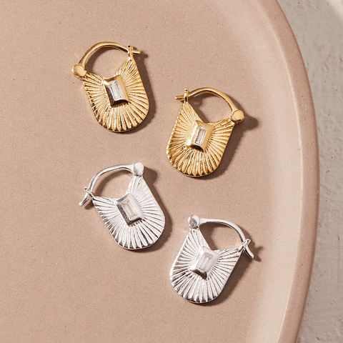 Baguette Sunburst Hoop Earrings