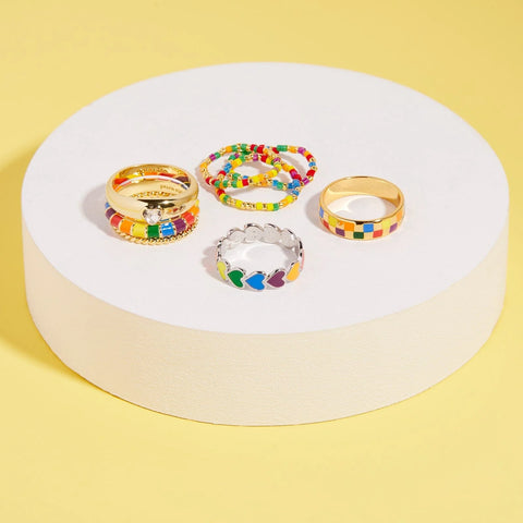 Rainbow Enamel Ring Stack