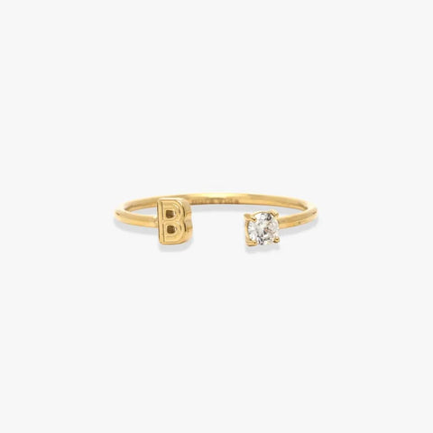 Initial Stone Open Ring