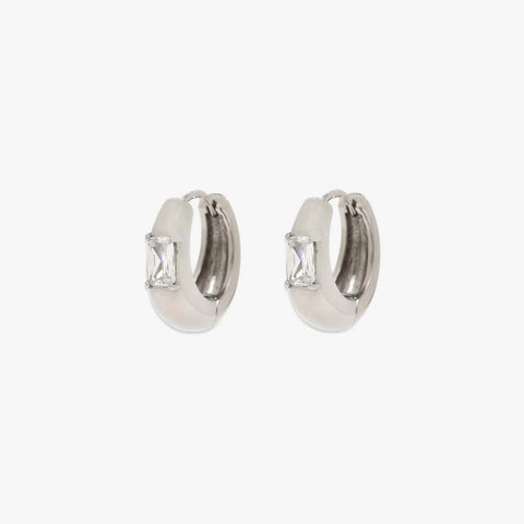 Dome With Stone Hoop Earrings