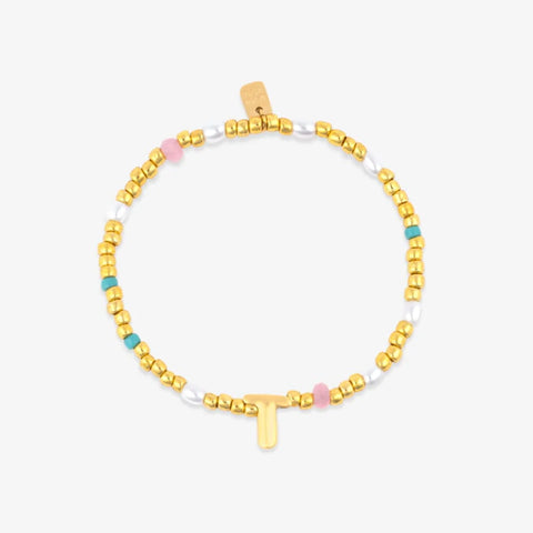 Initial Pearl & Seed Bead Stretch Bracelet